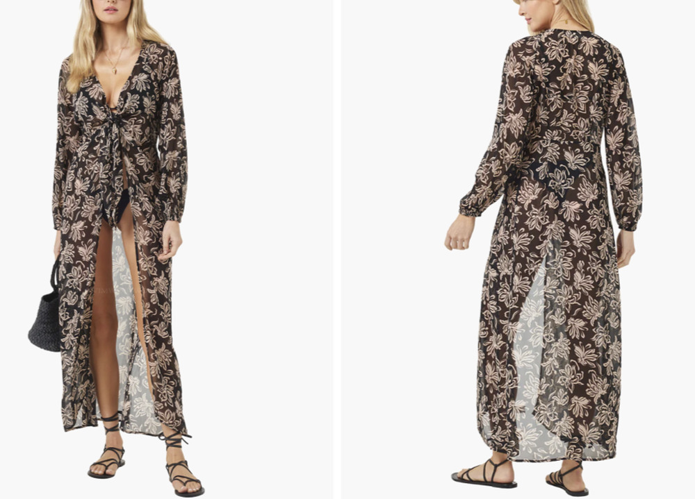 L Space Anna Maxi Coverup Dress Swim Resort Beach Cruise Sheer Black Medium